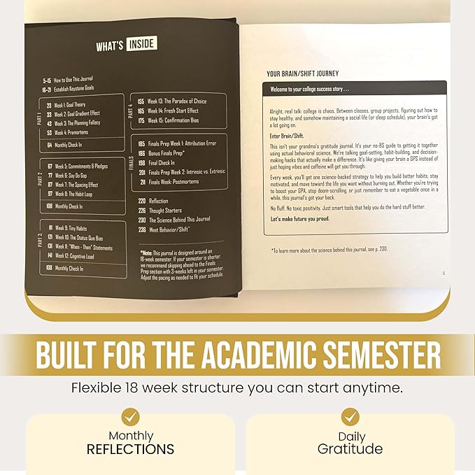 The Brain Shift Journal - College Success Edition - 18 Week Academic Planner with Daily & Weekly Prompts - Goal Setting, Habit Building & Self Reflection Journal for college, University & Grad School