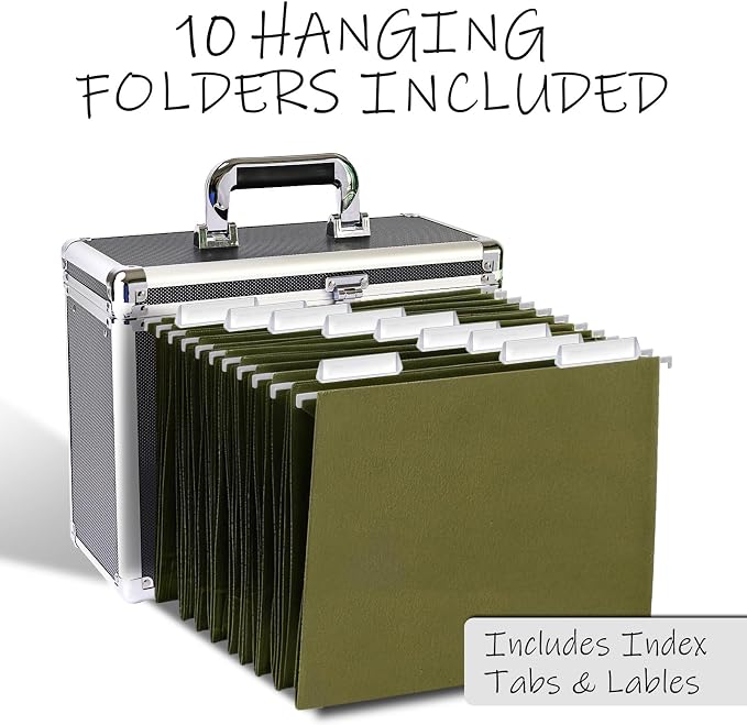 File Storage Cabinet for Letter Size Hanging File Folders, Suspension File Holder, Document Organizer Filing Lockbox in Office and Home with Combination Lock and 10-pack Hanging Files