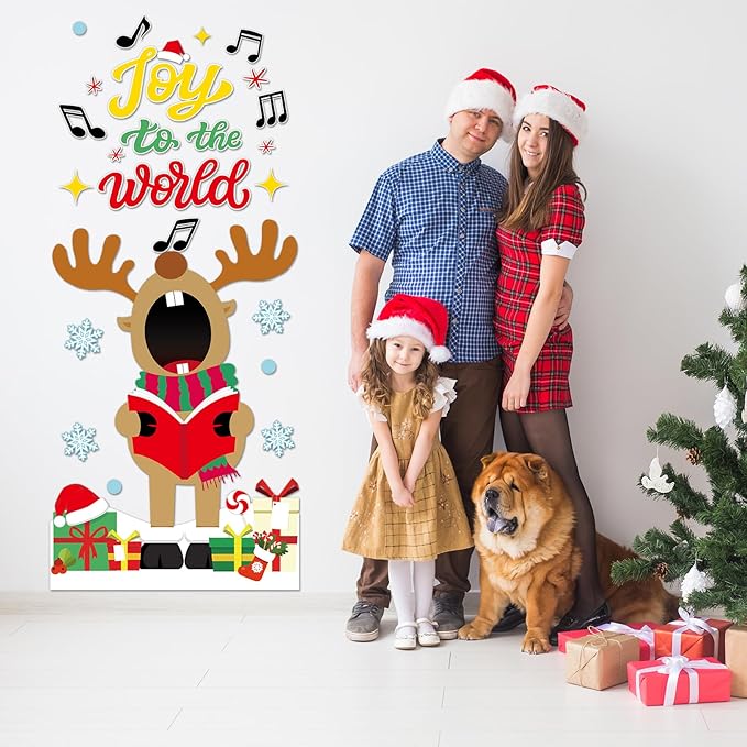 Christmas Deer Music Bulletin Board Door Decorations Xmas Joy to The World Classroom DIY Photo Crafts Singing Elk Snowflake Paper Cutouts Winter Party Favors School Home Chalkboard Door Decor Supplies