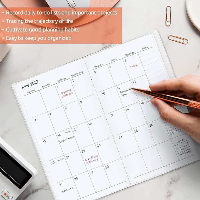 Pocket Calendar 2026-2027, Small Pocket Planner 2026 for Purse - 6.7" x 3.7" - From January 2026 - December 2027, Daily Monthly Agenda with PVC Cover for Planning
