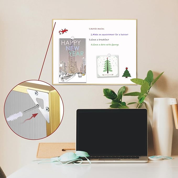 Dry Erase White Board, 13"x 17" Gold Aluminum Frame Magnetic Whiteboard for Wall Office,School,Home, Hanging Board for Decoration,Planning,Kitchen Grocery List,Drawing,Memo（BB-Gold-3343+1）
