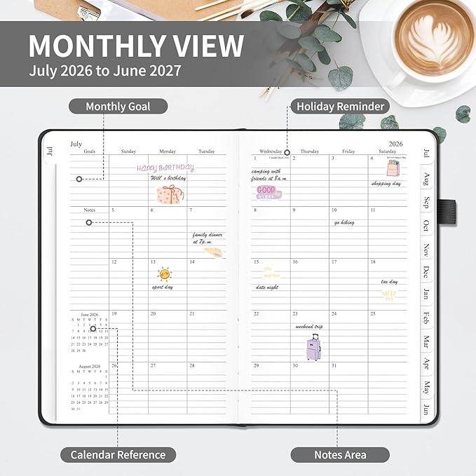 Planner 2026-2027, Weekly and Monthly Planner with Tabs from Jul 2026 - Jun 2027, A5 Hardcover Academic Calendar with Date for School & Office Schedule, 5.8" x 8.3", Black