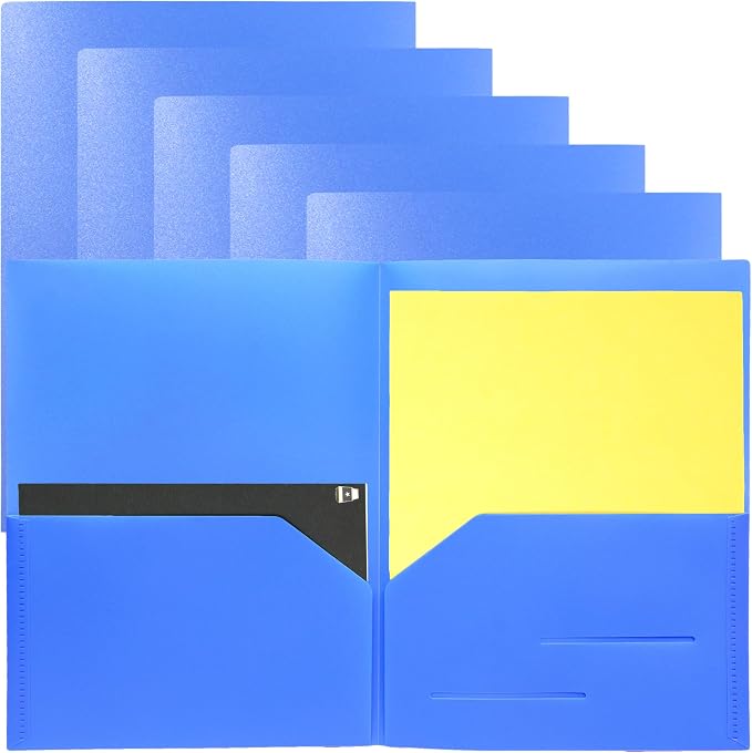 Youngever 6 Pack Heavy Duty Plastic Two Pocket Folders, Heavy Duty Plastic 2 Pocket Folder (Blue)