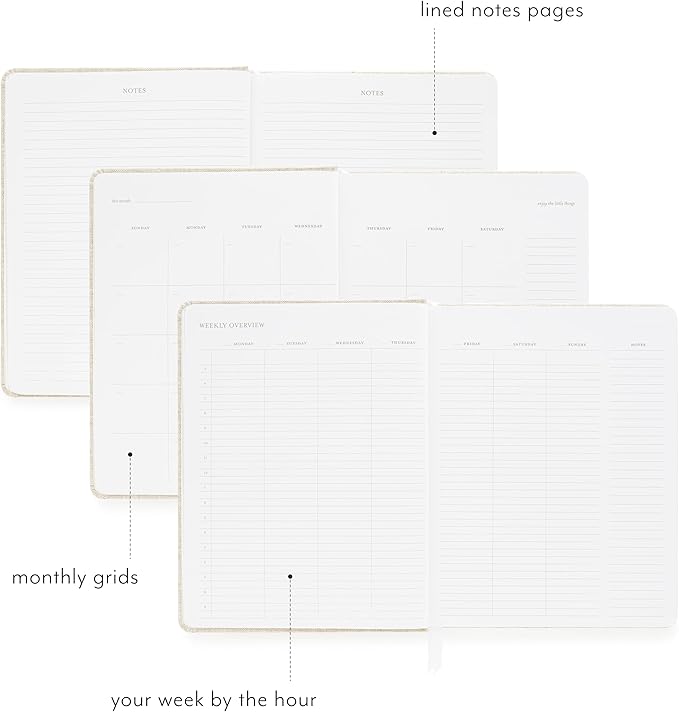 Sugar Paper Undated Weekly Planner, Fabric Cover, 7x9 Inches, Hardcover Weekly Planner (Chambray)