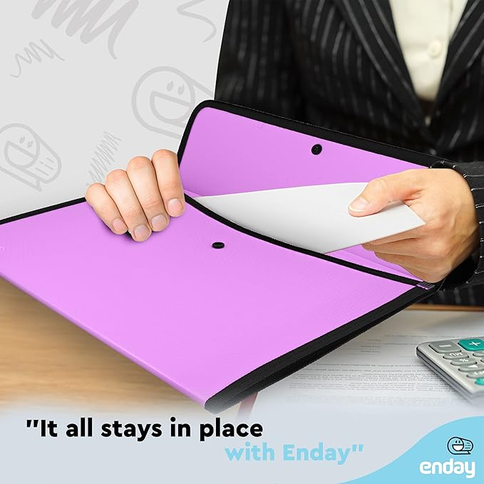 Enday Square Flap Plastic File Holder, Purple, A4 Letter Size, Reusable, Snap Closure, 13" x 9.4"