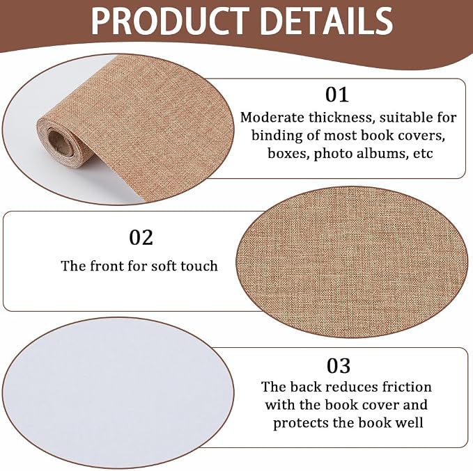CRASPIRE 51 x 11.8 Inch Brown Linen Book Cloth Bookbinding Book Cover Peru Polyester Fabric Paper Backed Woven Book Fabric for Books Album Scrapbooking Archival DIY Covering Bookbinding Protector