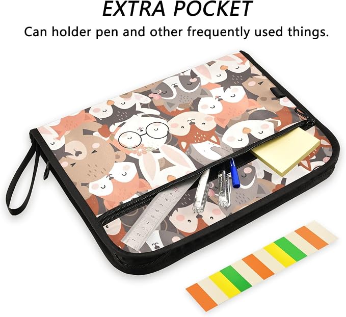 Cute Woodland Animals File Folders,Plastic Folders with 13 Pockets,Expandable File Folder for Documents School Students Office,Aesthetic Folder with Labels A4 Letter Size