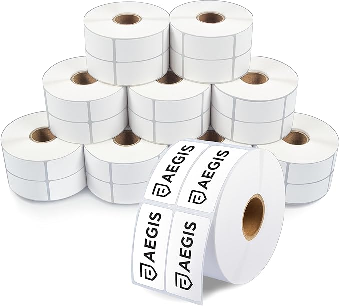 Aegis Adhesives - 2" X 1" (2-Up) Direct Thermal Labels (26000 Count, 10 Rolls with 1" Core) - Barcode Stickers, Inventory and SKU Labels - Compatible with Zebra Printers, NOT Rollo Compatible