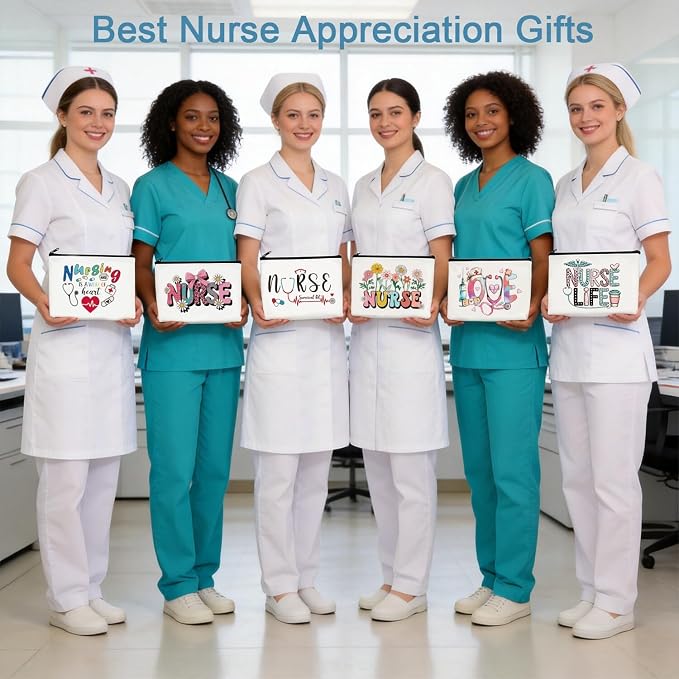 6 Pack Nurse Appreciation Gifts Bulk 2026, Nurses Week Gifts Bulk with Makeup Bag Pen Stickers Sticky Notes, Nurse Essentials Kit for Women RN CNA, School Nurses Graduation Gifts, Hospital Staff