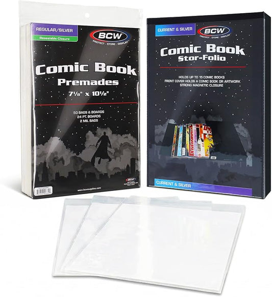 BCW Comic Book StorFolio Kit – Includes Magnetic Comic StorFolio + 50 Silver Age Premade® Resealable Comic Book Bags and Boards | Comic Book Case, Comic Holder & Silver Age Comic Storage