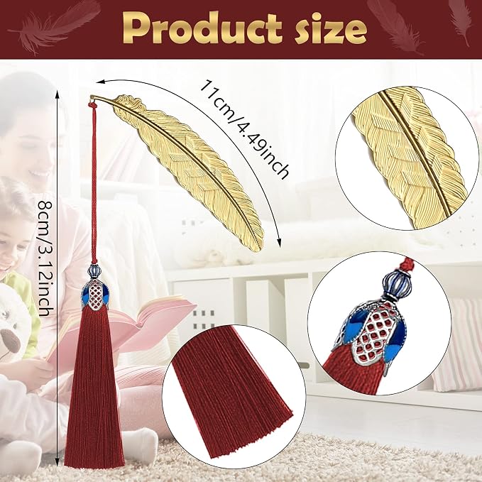 18 Pcs Metal Feather Bookmark with Tassels Vintage Gifts for Women Men Teacher Student Graduation Birthday Gifts Feather Shaped Bookmark Assorted Colors Metal Page Markers for Book Lover