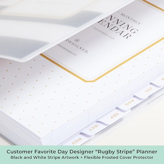Blue Sky Day Designer 2026 Daily and Monthly Planner Calendar, January 2026 - December 2026, 8" x 10", Flexible Cover, Laminated Tabs, Includes Storage Pocket, Stickers, Rugby Stripe Navy