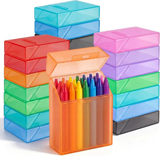 Clabby 48 Pcs Plastic Crayon Organizer Case for 24 Count Crayons Kids Art Supply Storage Box with Lid, Portable Holder for Classroom Home Travel, Fits Standard 24-Pack Crayon (Colorful)