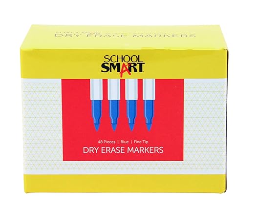 School Smart Dry Erase Pen Style Marker, Fine Tip, Blue, Pack of 48