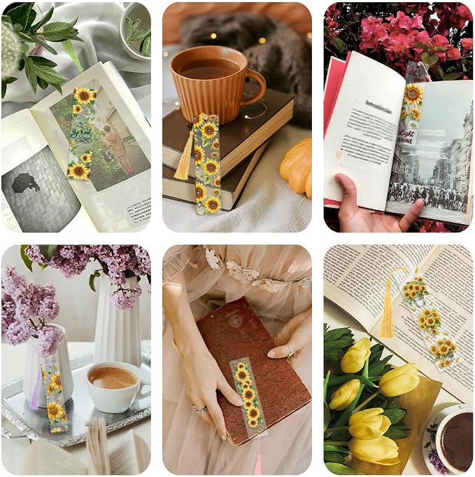 Peacoblue 30pcs UV DTF Bookmarks Transfer Stickers Wraps Sunflower Series for Women Men Reading, Waterproof Bookmarkers Decal(No Blank Bookmarks) for Acrylic Plastic Metal Blank Bookmark
