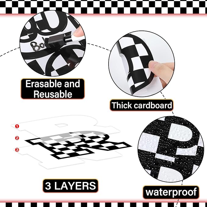 150 PCS Large 6" Bulletin Board Letters Set, Checkered Classroom Alphabet Cutout Letter for Black White Racing Bulletin Board Display Home School, A Great Helper to Inspire Students' Learning Interest