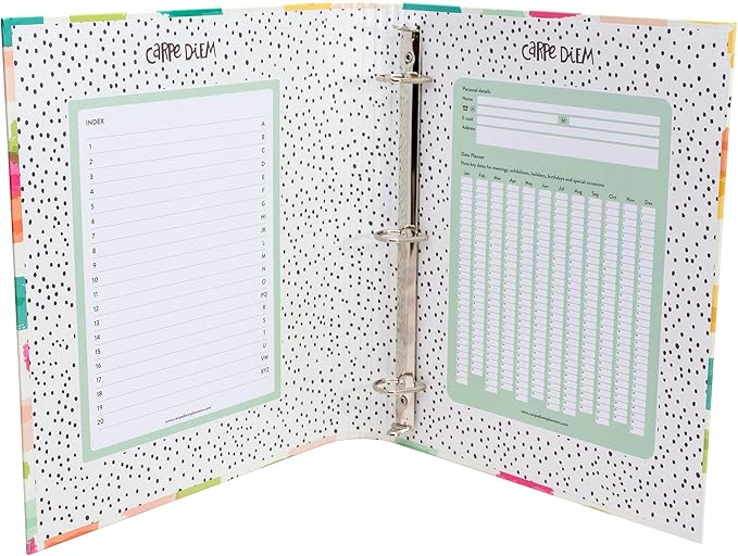 Pukka Pad, Carpe Diem Preloaded Rollbound Ringbinder – 12.4 x 10.8in – Includes Index, Personal Details, Planner Pages – Comes Preloaded with 5-Part Dividers – Standard 3-Ring Mechanism - Colorwash