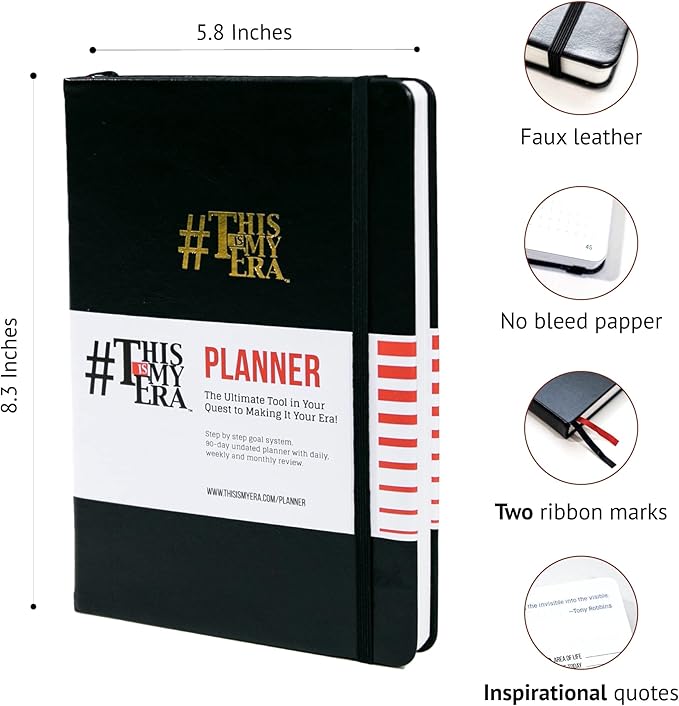 This Is My Era, 90 Day Planner, 2026 Daily Planner Undated, Weekly Planner, Hourly Planner, Work Planner, Goal Productivity Planner, Leather, Hard Cover - Black