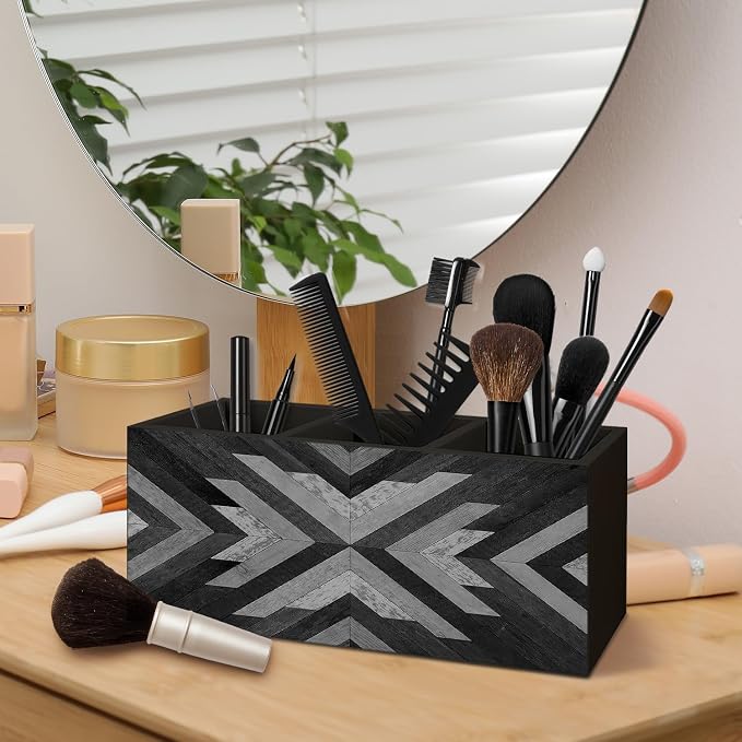 Western Pen Holder for Home Office Desk, Aztec Decor, Retro Boho Western Aztec Makeup Brush Toothbrush Holder Organizer for Bathroom Desk Accessories (Gray)