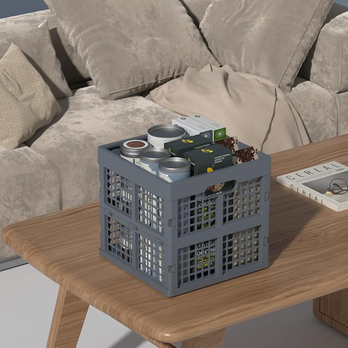 18 L Plastic Collapsible Crates, Gray Foldable Storage Crate, 3 Pack