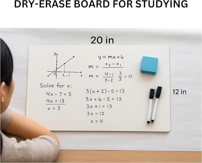 12x20 Dry Erase Whiteboard, Double Sided, for Exams, School, Home, Office - 2 Markers and 1 Eraser Included