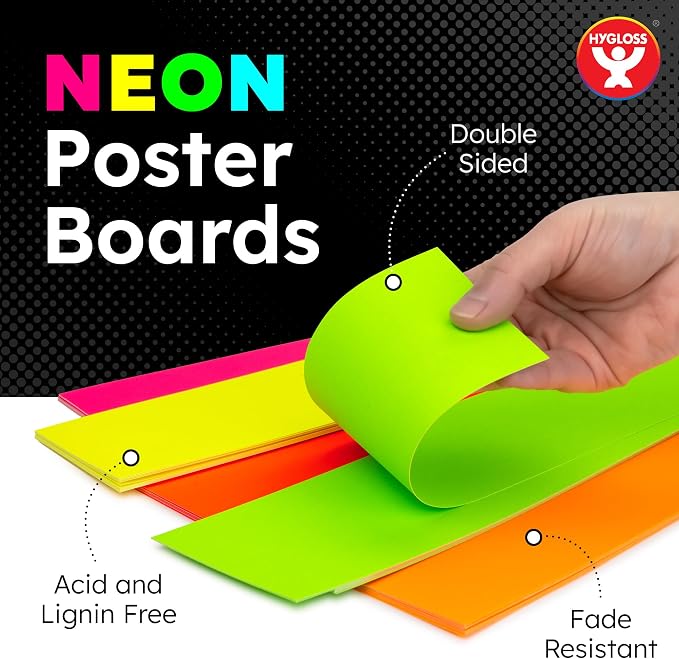 Hygloss Medium Poster Board 4x11 - 50 Neon Green Single Color Bulk Pack - 10 Pt. Thickness Colored Poster Board Paper for Projects, Signs, Displays - Posterboard Multipack 4" x 11"