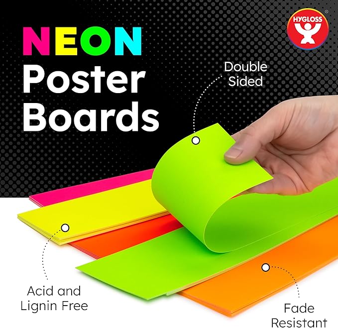 Hygloss Small Poster Board 4x11 - 50 Neon Yellow Single Color Poster Boards Bulk Pack - 10 Pt. Thickness Colored Poster Board Paper for Projects, Flash Cards, Signs - Posterboard Multipack 4" x 11"