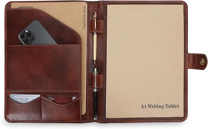 Leather Padfolio Legal Pad Portfolio Organizer | Handmade Executive Notebook Binder | Heavy Duty Full Grain Cow Hide Resume Interview Folio for Men Women, Rustic NoteBook Folder (Wine)