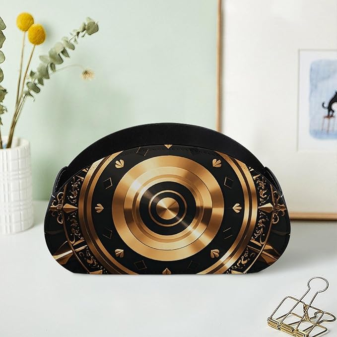 Gold Black Wallpaper Remote Control Holder PU Leather Remote Caddy TV Remote Storage Box with 5 Compartments Pencil Storage Box Makeup Brush Holder Office Supplies