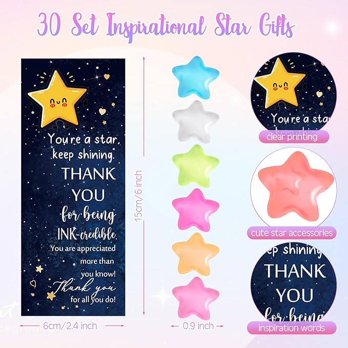 Sayglossy 30 Set Star Pens Bulk Employee Appreciation Week Gifts Thank You Inspirational You're a Star Bookmark Luminous Resin for Nurses Volunteers Staff Coworker Administrative Professionals Day