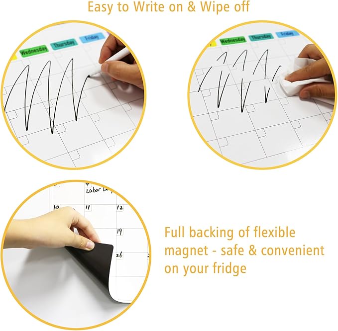 ZazzyKid Magnetic Dry Erase Calendar for Fridge: Pack of 3-14.6” x 11.6” Magnetic Monthly Planner + 7.3” x 11.6” To Do List Pad & Fridge Whiteboard