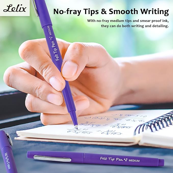 Lelix Felt Tip Pens, 40 Purple Pens, 0.7mm Medium Point, Felt Tip Markers Pens for Journaling, Writing, Note Taking, Planner, Perfect for Art Office and School Supplies