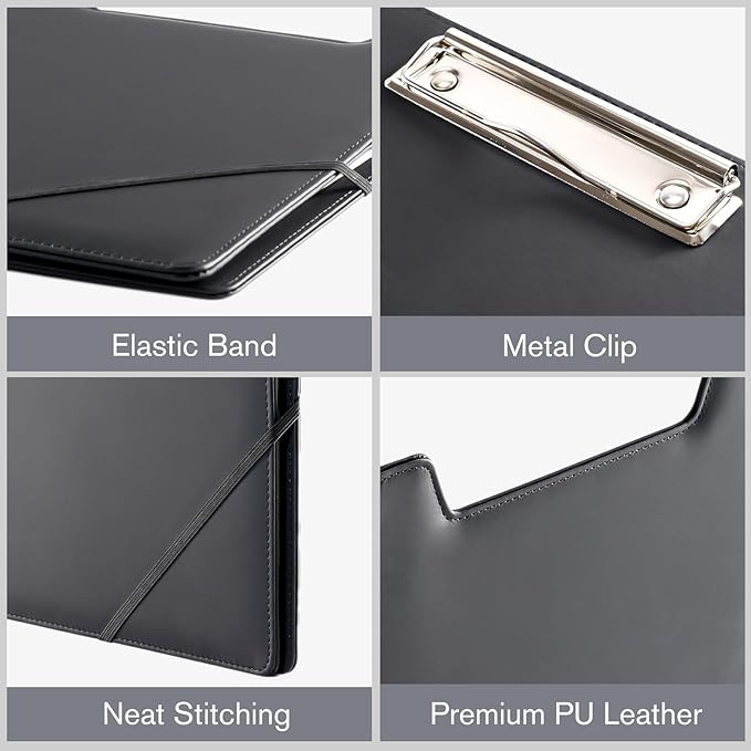 ProCase Clipboard Folder Portfolio, Leather Business Padfolio Organizer Letter Size Professional Folder Binder for Interview Meeting Resume Office Conference School -Black