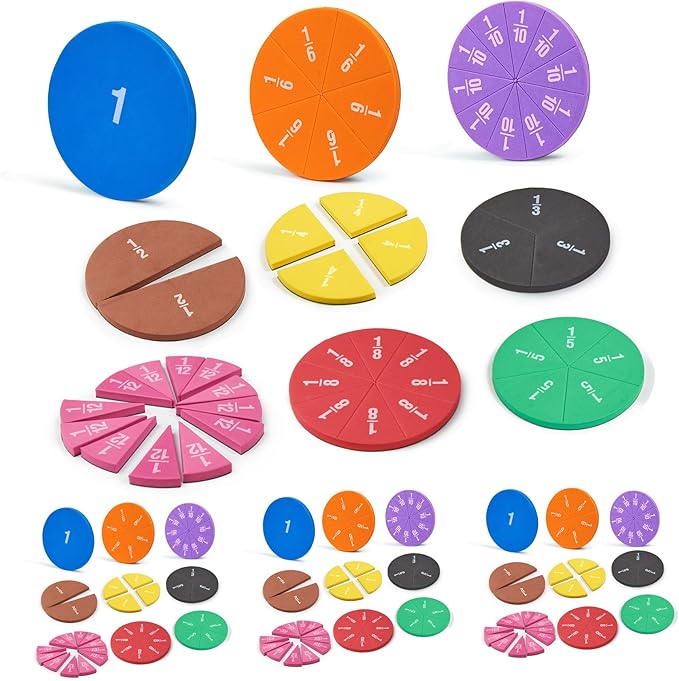 Set of 4 Magnetic Fraction Circles 204 pcs Fraction Bars Set, Rainbow Math Manipulatives Learning Toy for Preschool Elementary School Classroom Educational Kit