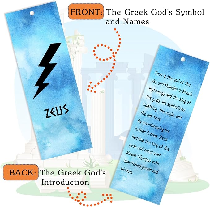 Greek Mythology Bookmarks, 14pcs Olympians Gods Bookmarks, Htabiol Greek Mythology Gifts for Kids, Olympians God Favors for Classroom, Fit for Percy Jackson Birthday Party, Camp Half Blood Party