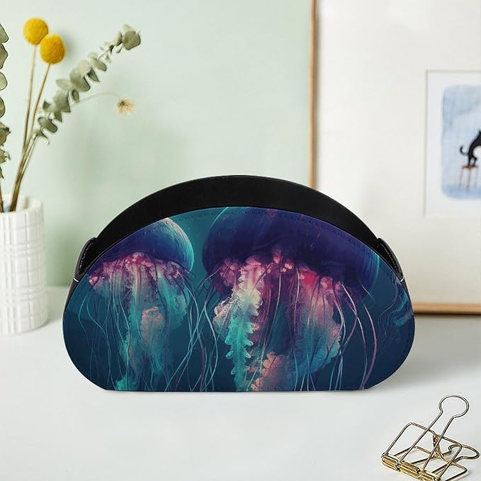 Color Jellyfish Remote Control Holder TV Remote Caddy with 5 Compartments PU Leather Storage Box Stylish Desk Organizer for TV/DVD/Accessories Desk Office Supplies Home