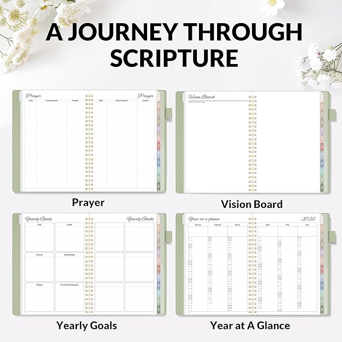 2026 Christian Planner - 12 Month Bible Journal and Prayer Planner A5 Spiral Bound, Monthly & Weekly Christian Organizer Gifts for Women Men (Grey Green)