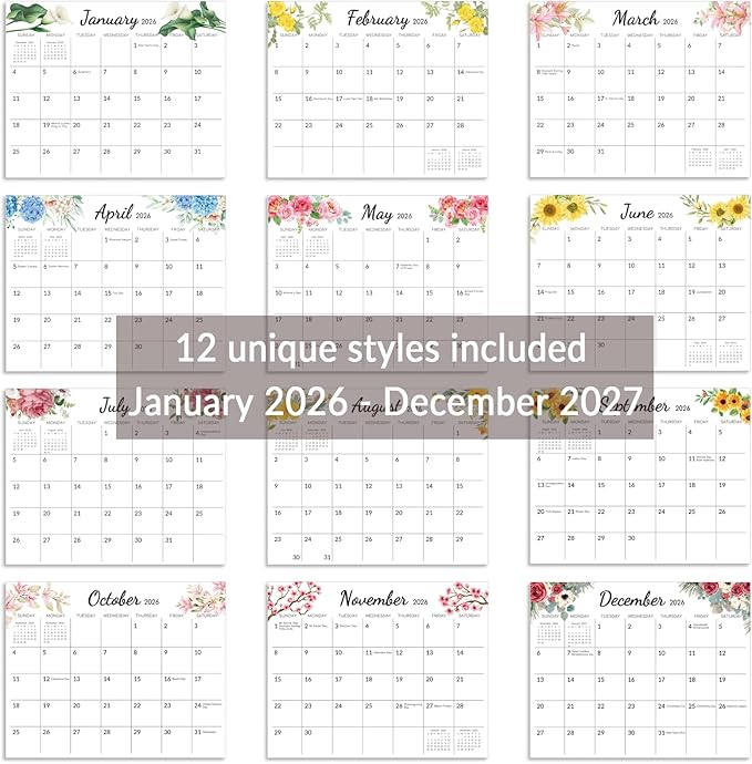 Magnetic Calendar for Refrigerator, 10"x 8" Fridge Calendar from Jan. 2026 to Dec. 2027, Wall Calendars 2026-2027 Prefect for Planning and Organizing Your Life - Flower