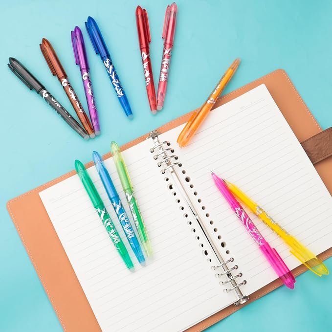 12 Colors Erasable Gel Pens, Fine Point(0.7), Make Mistakes Disappear, Premium Comfort Grip for Drawing Writing Planner School Supplies Christmas Gifts