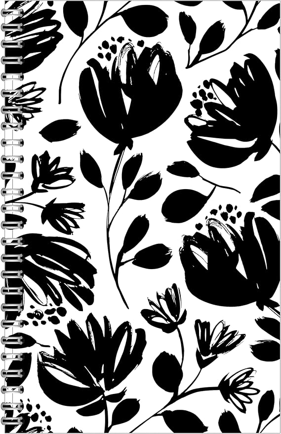 House of Doolittle Non-Dated Monthly & Weekly Planner Calendar - Spiral Bound Organizer - 7 x 11 Inches - Black & White Floral Design