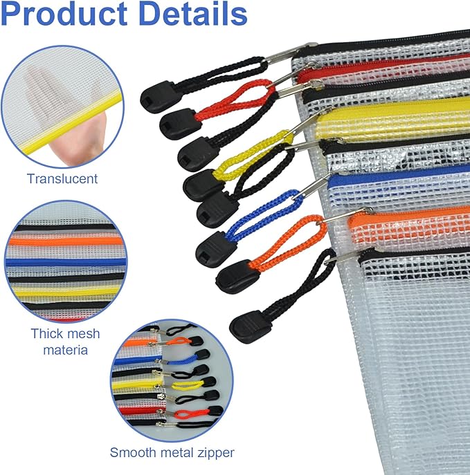 2 PCS Mesh Zipper Pouch Bags, Plastic Water-Resistant File Bags, for Office, School, Board Game, Puzzles, Travel Accessories, and Home Organization (Black, 16.7 x 12.2 in)