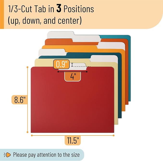 Mr. Pen- Office File Folder, 18 Pack, Retro Colors, 1/3-Cut Tab, Colored File Folders Letter Size, Colored Folders, Office Supplies File Folders with Tabs