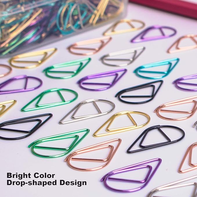 300 Pieces Multicolor Cute Paper Clips, Smooth Stainless Steel Drop-Shaped Colorful Wire Small Paperclips for Office Supplies Girls Kids School Students Paper Document Organizing by VENCINK