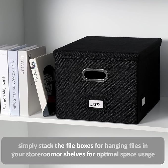 File Organizer Collapsible Storage Box for Office File Box with Lids Document Organizer for Office and Home Easy Slide Durable Hanging File Box (Black)