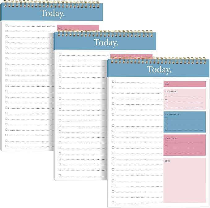 KMQOY To Do List Notepad - 3 Pack Daily Planner Pad Undated 52 Sheets Spiral Today Planner Note Pad Premium Thick Paper 6.5" x 9.8" For Work and Personal Organized