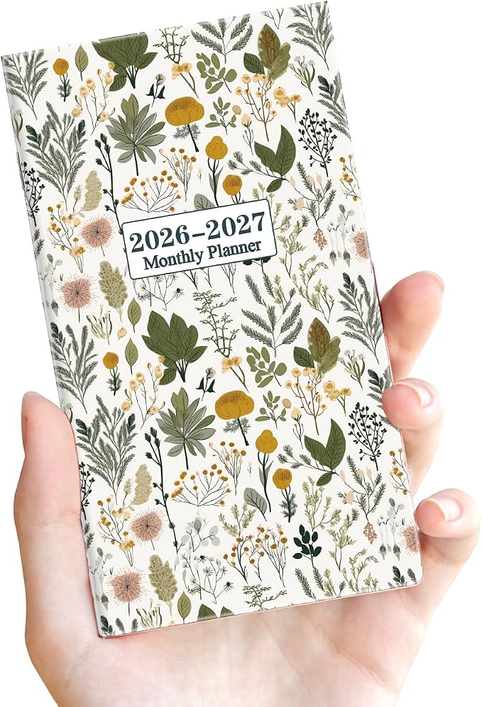 2026-2027 Pocket Calendar for Purse – Mini Monthly Planner from January 2026 to December 2027, 2 Year Monthly Calendar for Organizing & Planning, 3.5" x 6.5", Leaf Flower