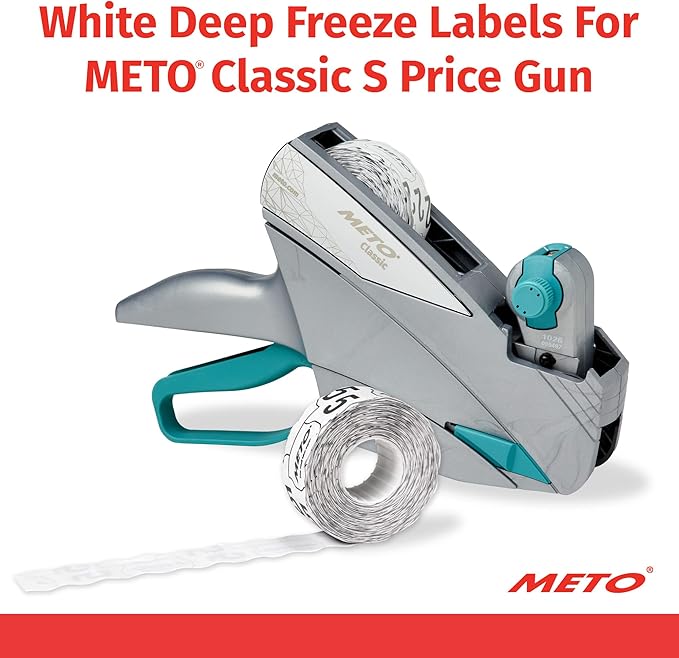Meto Price Gun Labels, White 0.47" x 1.02" (12 x 26mm), 6 Rolls for 6,000 Total, Deepfreeze Adhesive, for Meto Classic S Price Guns, Single-Line Printing (88313)