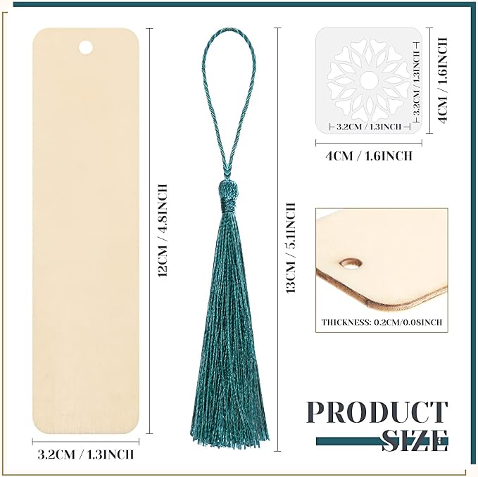 TaoBary 92 Pcs Wood Bookmark Making Kit Includes 36 Unfinished Blank Bookmarks 36 Tassels 20 Templates Craft for DIY Crafts, Painting, Valentine's Day, Mother's Day Gift, (Flower, 4.8 x 1.3 Inch)