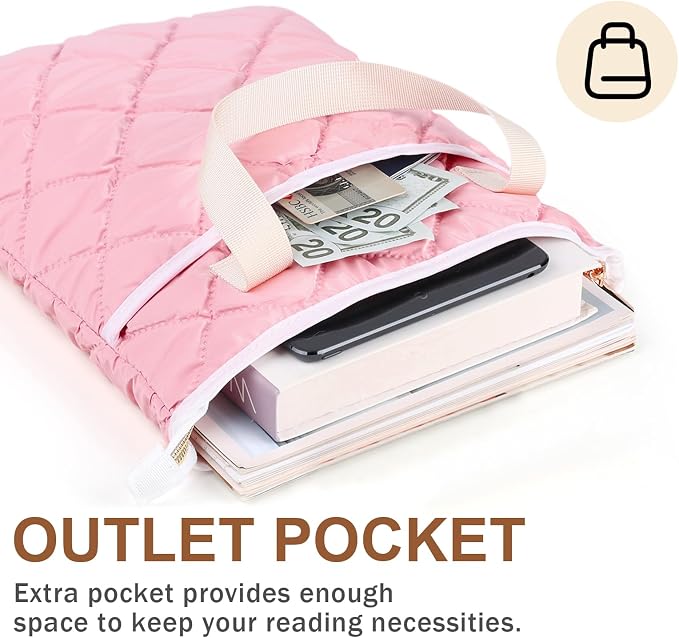Likesing Book Sleeve Pouch with Zipper, Waterproof Book Pouch 13" X 11", Book Protector Sleeve with Front Pocket, Book Protector Sleeve, Book Club Christmas Birthday Gifts for Book Lovers (Pink)