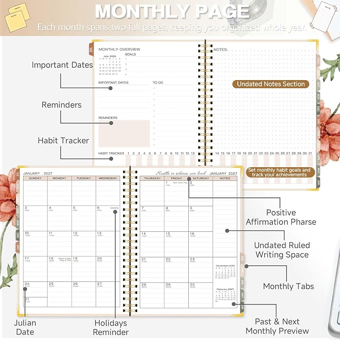 2026-2027 Academic Planner, Weekly & Monthly Appointment Book from Jul. 2026 - Jun. 2027, Work & Life Daily Hourly Planner with Time Slots, A5 Agenda Organizer for Home School Office, Beige,8.4"x 6.1"